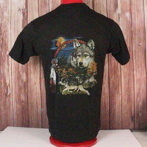Vintage Howling Wolf Black Graphic T Shirt Mens Medium Native American Art